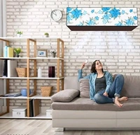 DREAM eHOME PVC White Color Printedc 1.5TonAc Cover for Split Indoor - 1.5 Ton, White /Blue, PVC, Pack of1